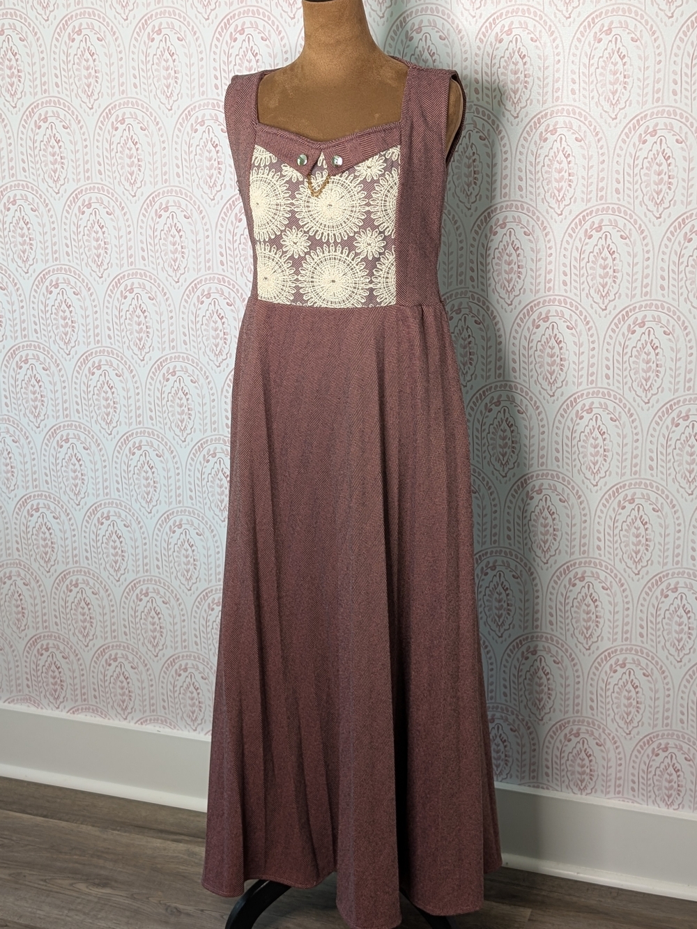 FALL! Sleeveless Rose Brown Maxi Dress with Lace Bodice